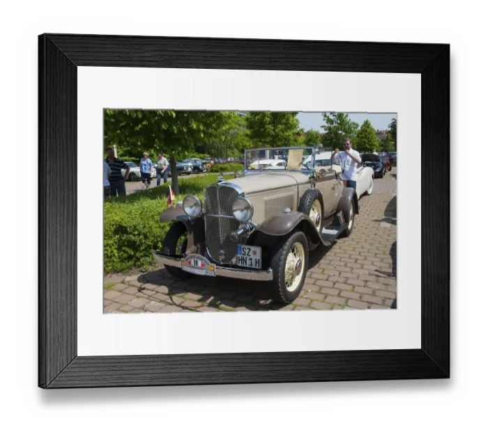 Framed Print : Cream-coloured convertible in a sunny ambience