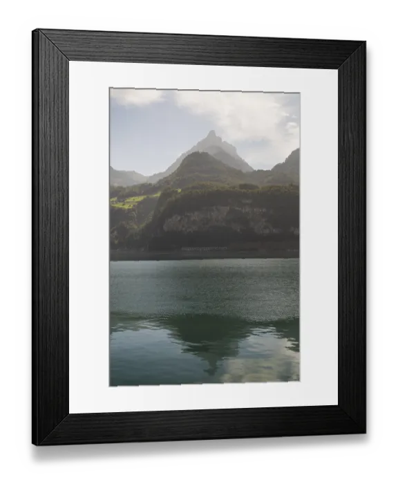 Framed Print : View from the north shore to the mountains in the south of Lake Walen Framed Print : View from the north shore to the mountains in the south of Lake Walen