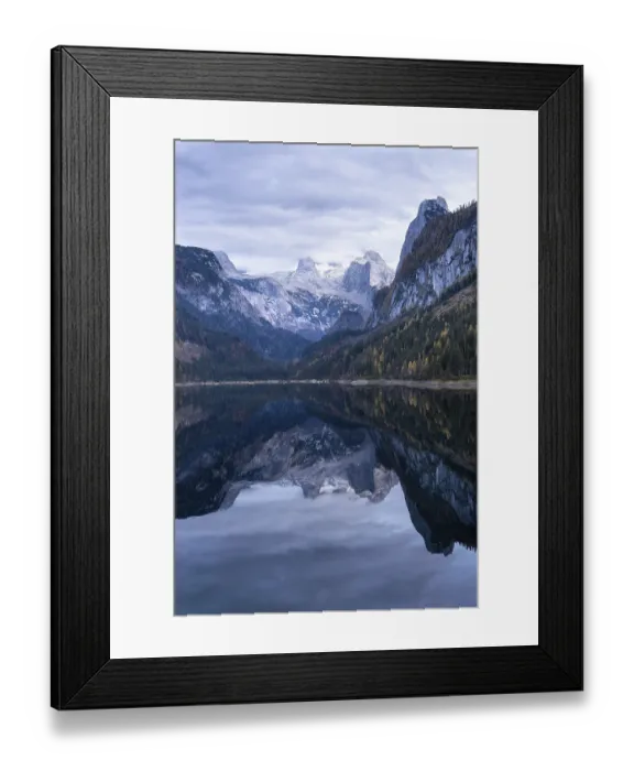 Framed Print : The Vordere Gosausee lake in autumn with a view of the Dachstein mountain range Framed Print : The Vordere Gosausee lake in autumn with a view of the Dachstein mountain range