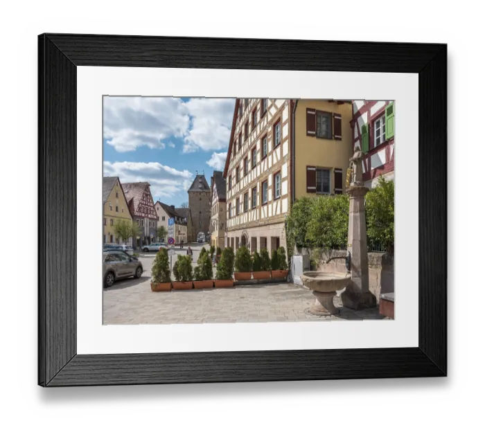 Framed Print : Franconian half-timbered houses and Laurentius Fountain at the Upper Market