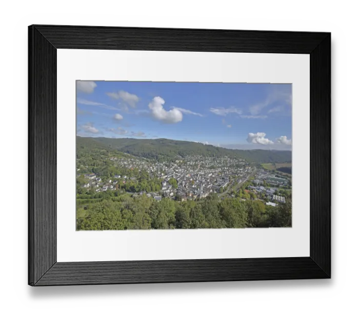 Framed Print : View from Nassau Castle to cityscape with Lahn valley and Westerwald