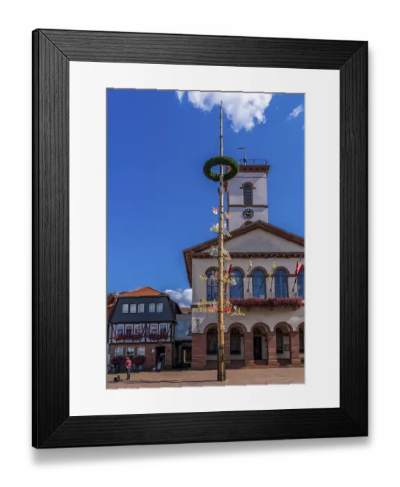 Framed Print : Half-timbered houses and the town hall tower in the old town centre