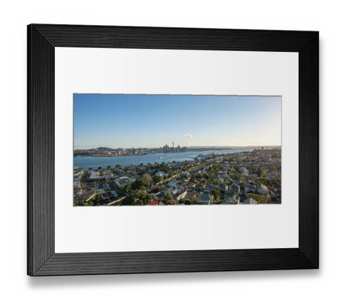 Framed Print : View over the houses of Devonport to the skyline of Auckland with Sky Tower