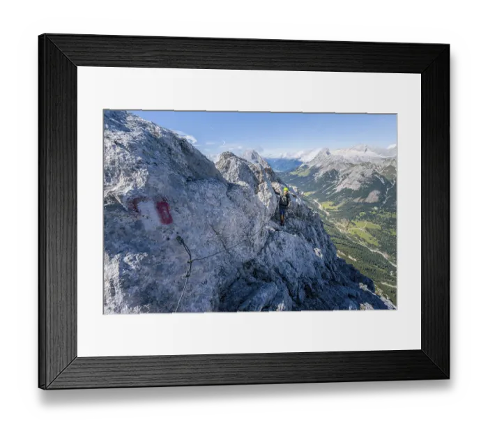 Framed Print : Climbers on the via ferrata on the ridge of Hohe Munde Framed Print : Climbers on the via ferrata on the ridge of Hohe Munde