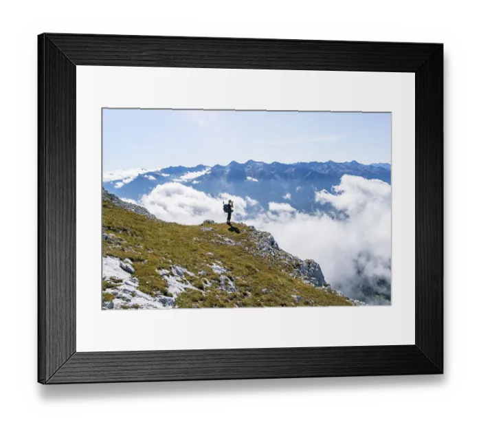 Framed Print : Hikers above the clouds, photographed Framed Print : Hikers above the clouds, photographed