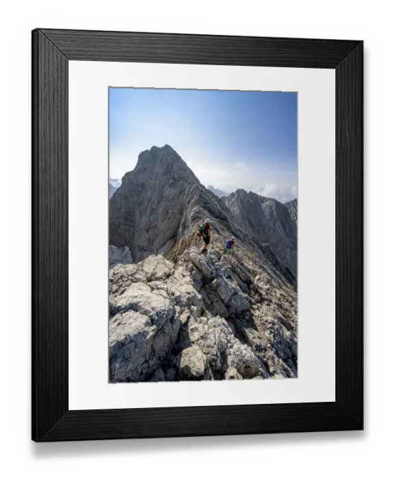 Framed Print : Two mountaineers on a rocky narrow mountain path