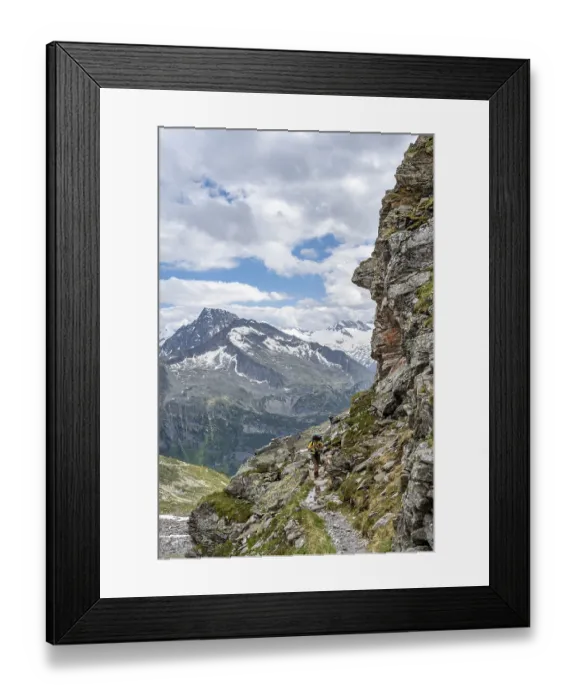Framed Print : Mountaineer on a hiking trail, summit Grosser Greiner