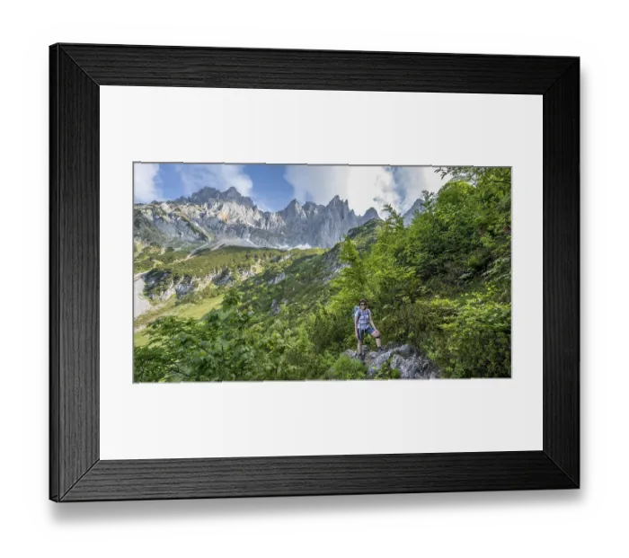 Framed Print : Mountaineer on a hiking trail, ascent to the Ackerlspitz