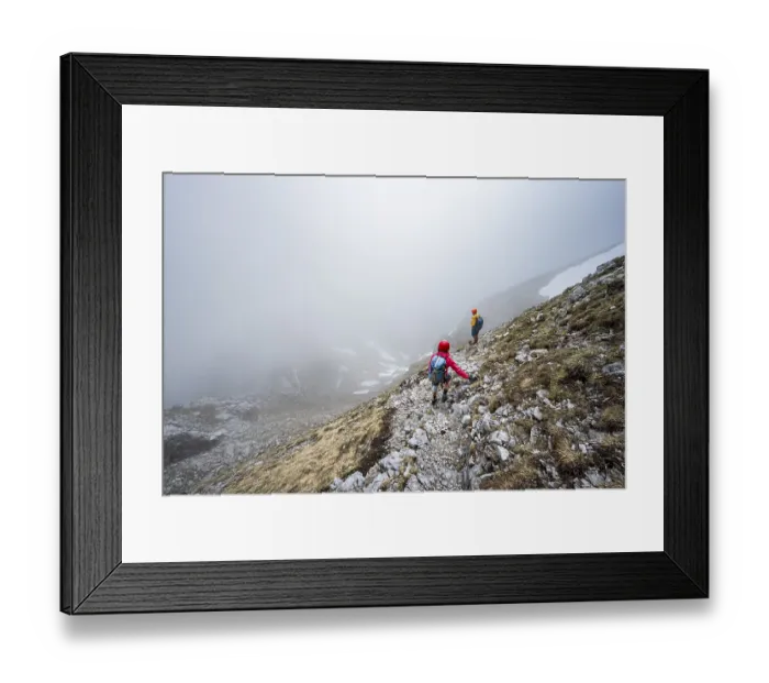 Framed Print : Two mountaineers on a narrow hiking trail Framed Print : Two mountaineers on a narrow hiking trail