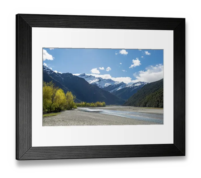 Framed Print : Matukituki River, snow covered mountains