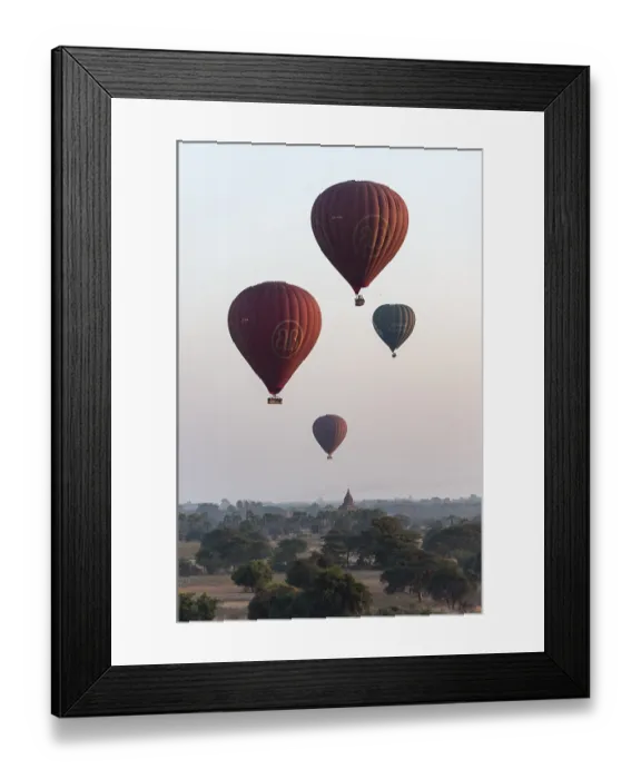 Framed Print : Hot-air Balloons in flight over temples Framed Print : Hot-air Balloons in flight over temples