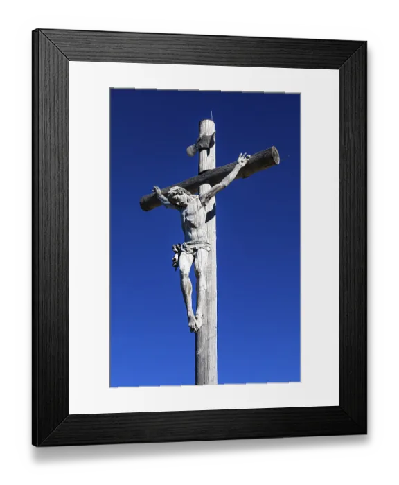 Framed Print : Carved summit cross on the Seceda peak