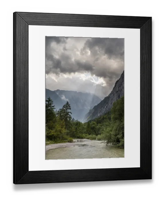 Framed Print : Torrener Ache in the Bluntau valley with dramatic clouds