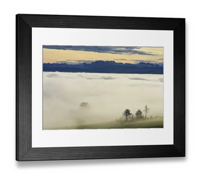 Framed Print : Fog over the Reuss valley, behind the snow-covered Alps