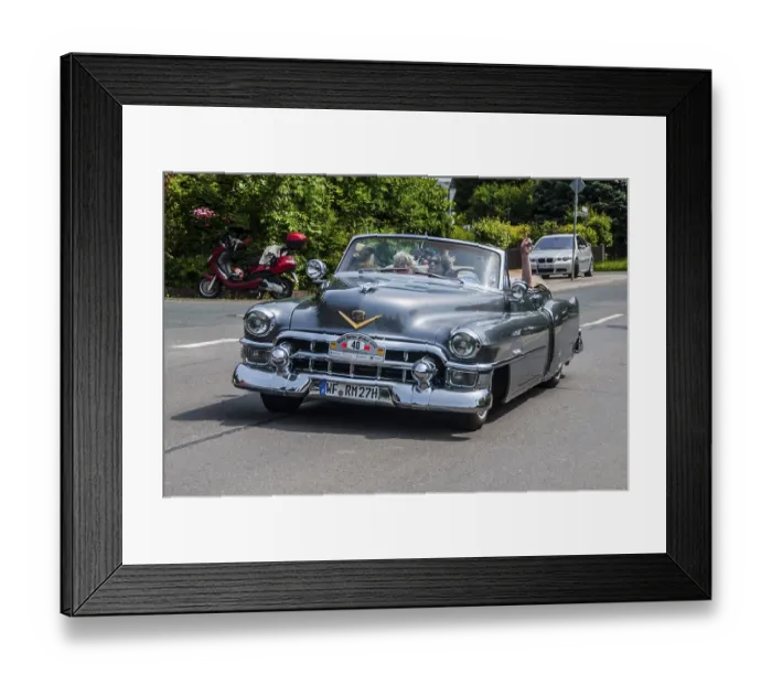 Framed Print : Spacious grey Cadillac convertible drives open Framed Print : Spacious grey Cadillac convertible drives open