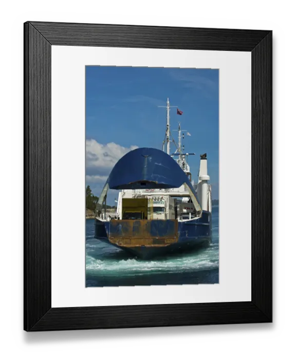 Framed Print : Ferry approaching the pier with an open bow section Framed Print : Ferry approaching the pier with an open bow section