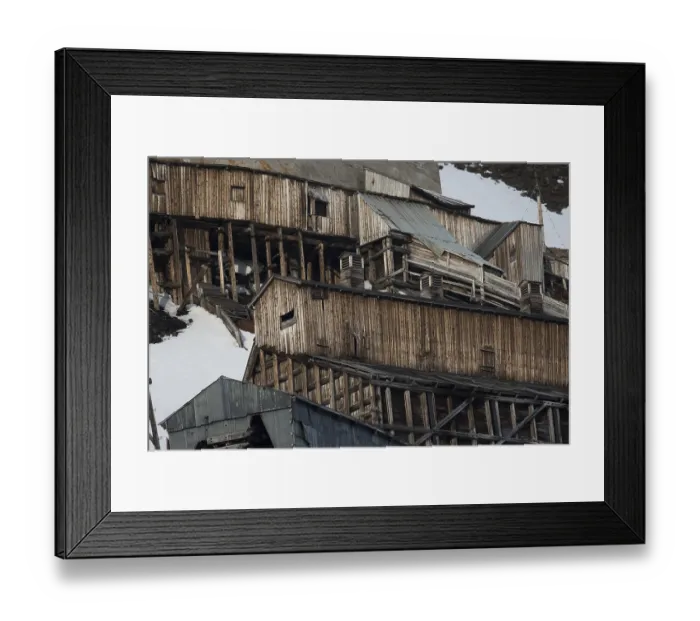Framed Print : Dilapidated buildings of an abandoned former coal mine in Longyearbyen Framed Print : Dilapidated buildings of an abandoned former coal mine in Longyearbyen