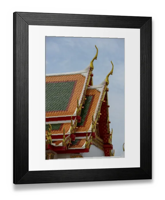 Framed Print : Roof gable, Chofah, sky tuft, Buddhist temple complex Wat Pho