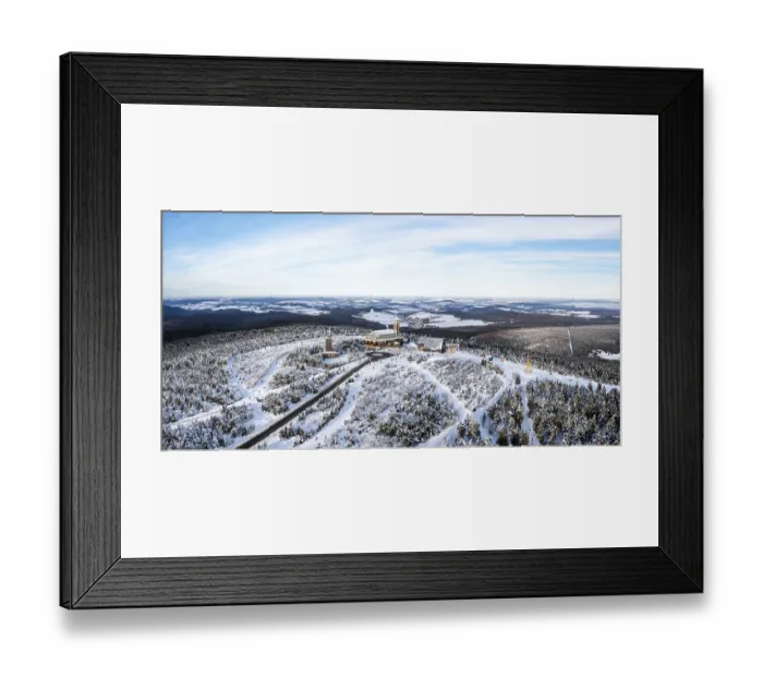Framed Print : Fichtelberg highest mountain in the Ore Mountains in winter aerial view panorama in Oberwiesenthal