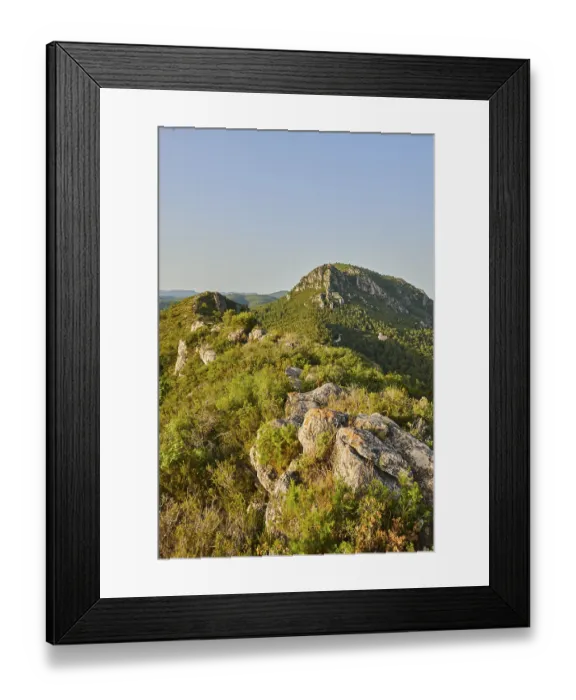 Framed Print : View onto Mount 'La Talaia del Montmell' with Castell de Montmell at evening