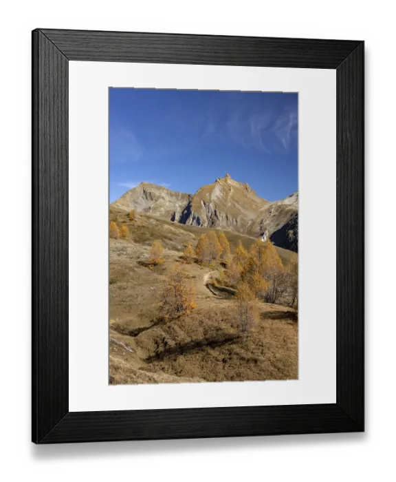 Framed Print : Autumnal larch forests, view of the Niwen and the Loicherspitze Framed Print : Autumnal larch forests, view of the Niwen and the Loicherspitze