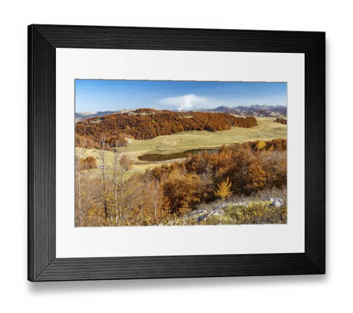 Framed Print : Mountain landscape and the lake Poscensko Jezero in autumn Framed Print : Mountain landscape and the lake Poscensko Jezero in autumn