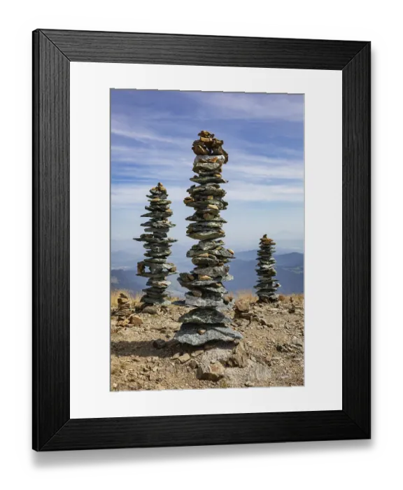 Framed Print : Steinmanderl, stone sculptures