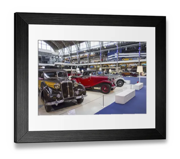Framed Print : Collection of classic cars, antique vehicles and oldtimers at Autoworld