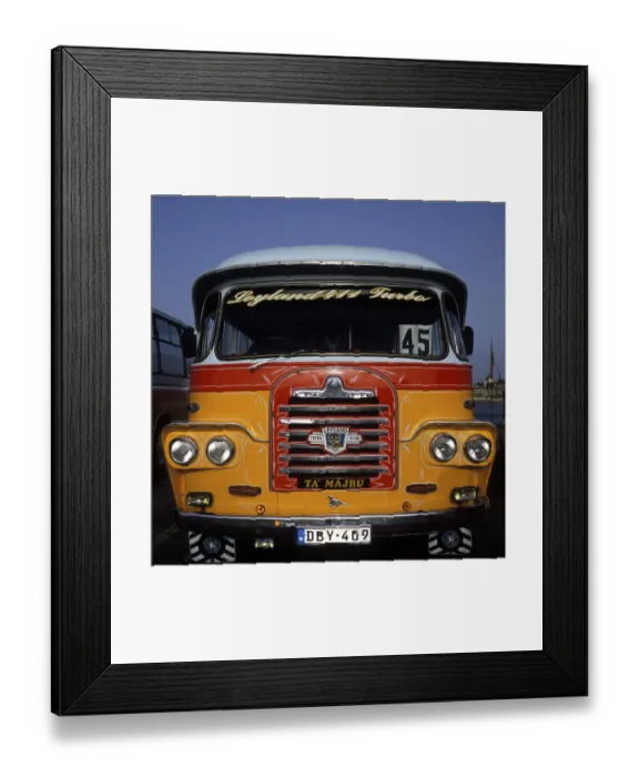 Framed Print : Malta, public transport, vintage bus, Europe