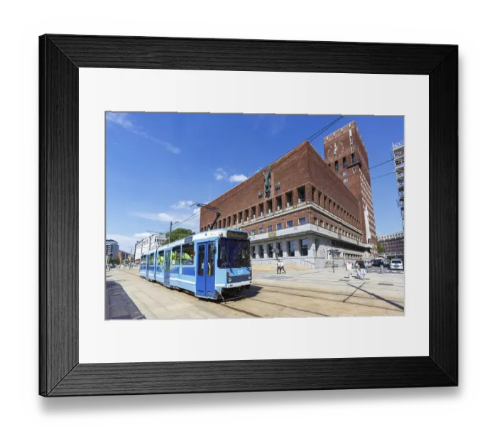 Framed Print : Tram Tram public transport at the city hall in Oslo