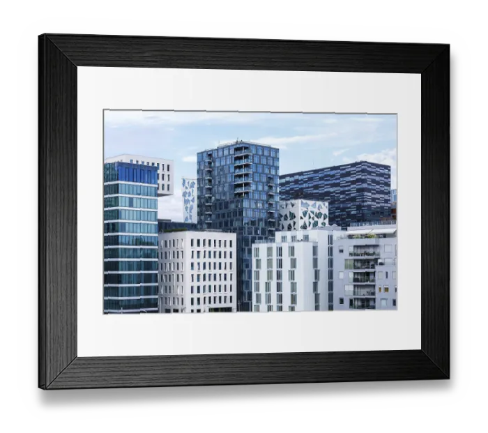 Framed Print : Oslo skyline modern city architecture buildings real estate office building in the Barcode District in Oslo Framed Print : Oslo skyline modern city architecture buildings real estate office building in the Barcode District in Oslo