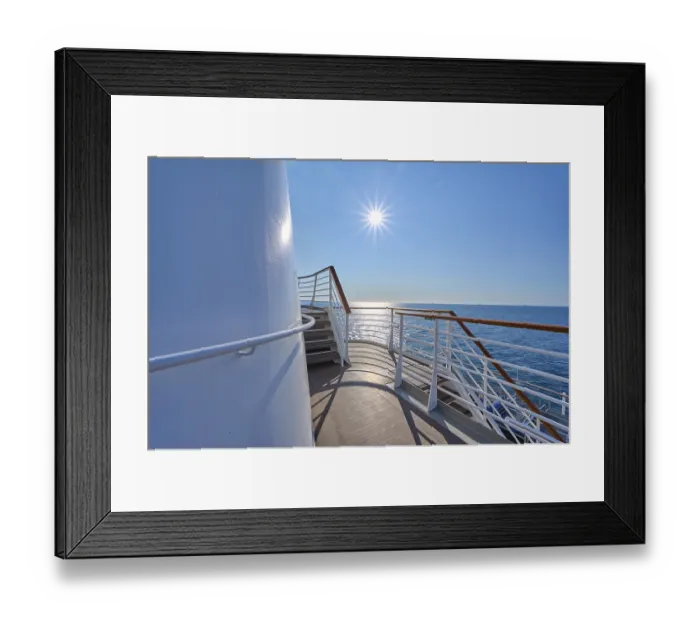 Framed Print : View from the deck of a cruise ship Mein Schiff 6 to the sunny sea and clear sky Framed Print : View from the deck of a cruise ship Mein Schiff 6 to the sunny sea and clear sky
