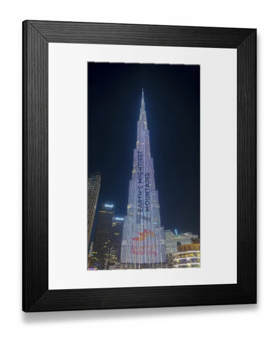 Framed Print : Night shot, illuminated advertising at the Burj Khalifa