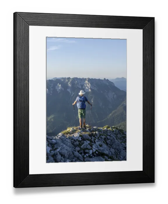 Framed Print : Mountaineer on a ridge path, crossing the Hackenkoepfe