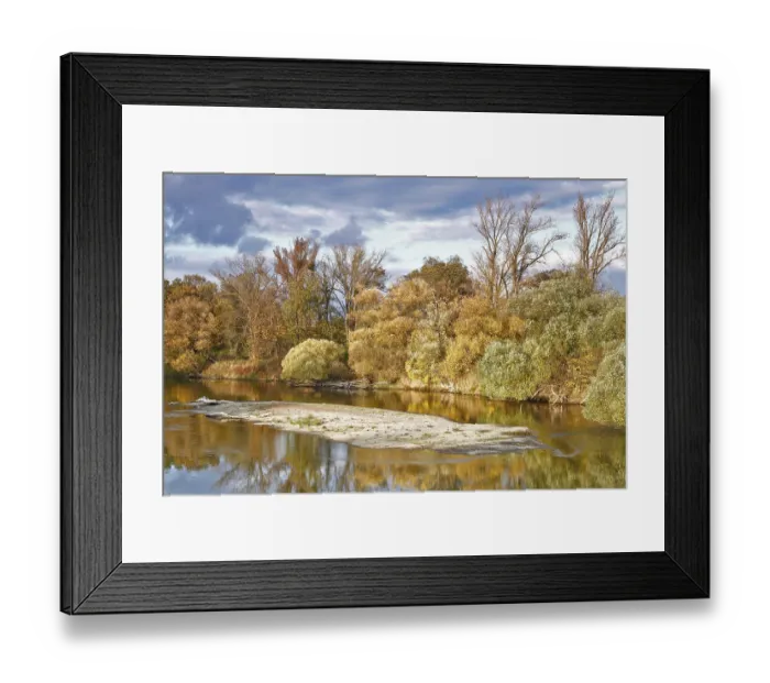 Framed Print : Autumn in the floodplain, view of the river Mulde from the Woerlitz railway bridge near Dessau-Rosslau Framed Print : Autumn in the floodplain, view of the river Mulde from the Woerlitz railway bridge near Dessau-Rosslau