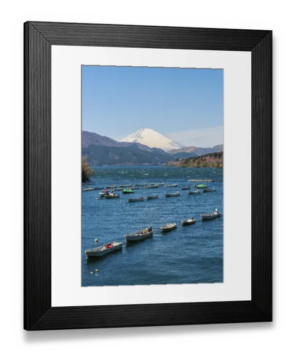 Framed Print : Ashi Lake with anchoring boats