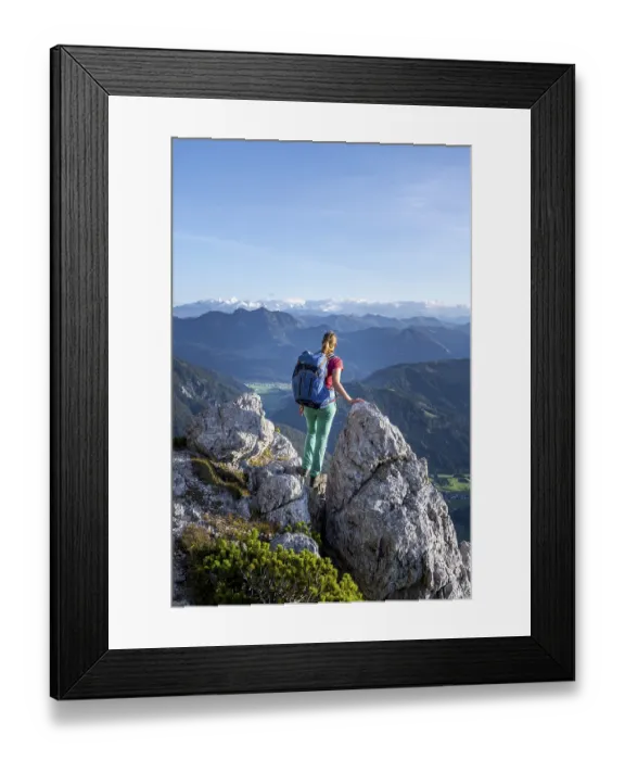Framed Print : Hiker looking over green mountain landscape Framed Print : Hiker looking over green mountain landscape