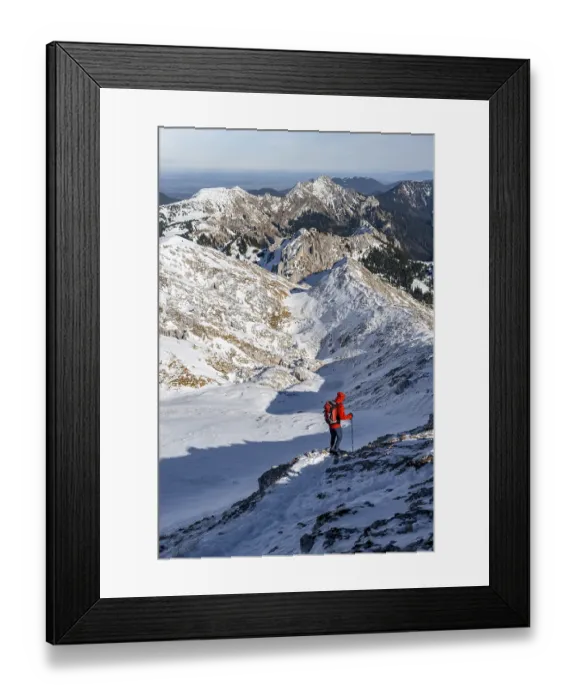 Framed Print : Mountaineers in winter, hiking to the Ammergauer Hochplatte in the Ammergau Alps Framed Print : Mountaineers in winter, hiking to the Ammergauer Hochplatte in the Ammergau Alps