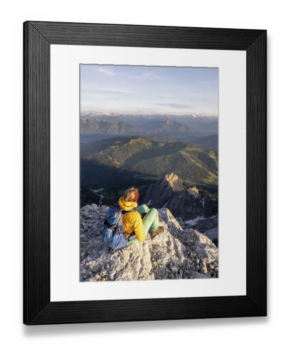 Framed Print : Hiker looking down into the valley from the Hochkoenig Framed Print : Hiker looking down into the valley from the Hochkoenig