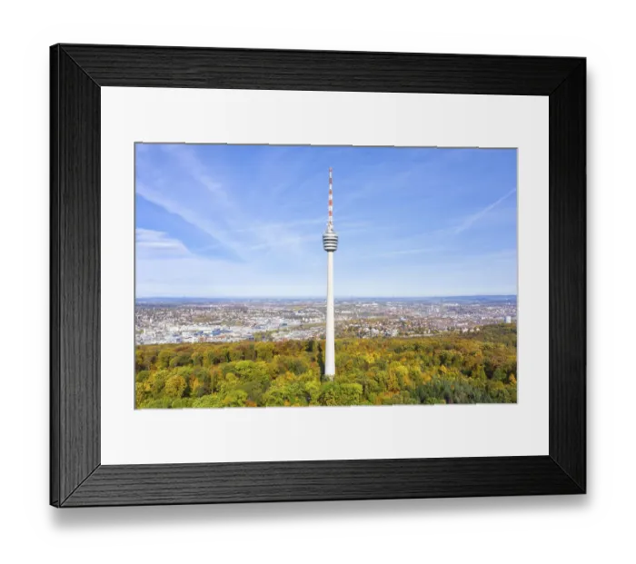 Framed Print : Television tower Stuttgart tower skyline aerial view city architecture travel Stuttgart
