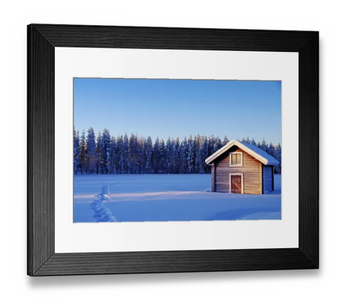 Framed Print : Europe, Finland, Lapland, wooden hut in winter