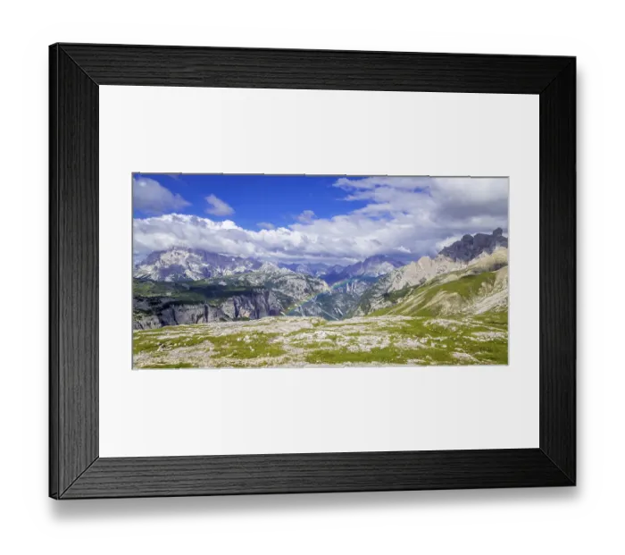 Framed Print : View over mountains Dolomites, front rainbow