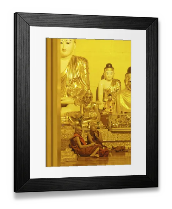 Framed Print : Two Buddhist monks with a mobile phone