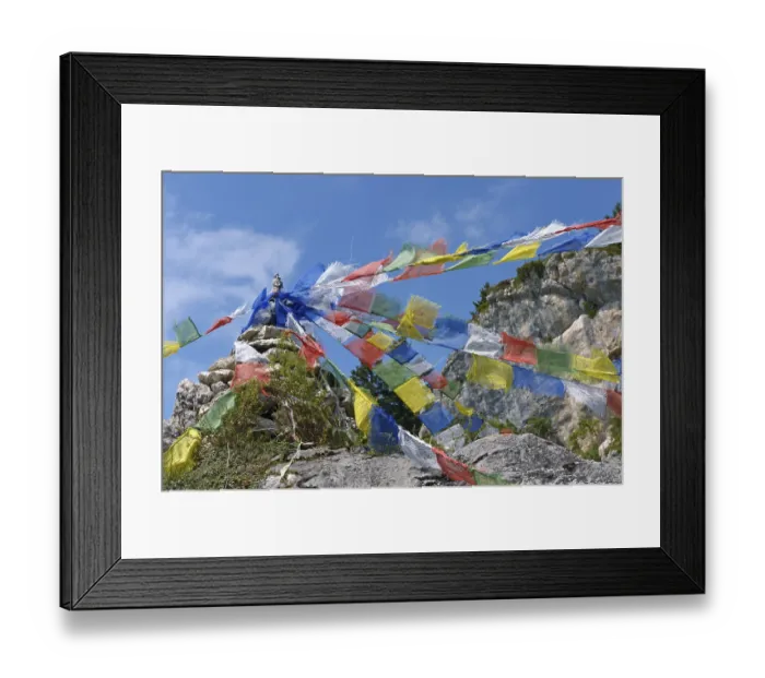 Framed Print : Prayer flags behind Hochgernhaus mountain hut