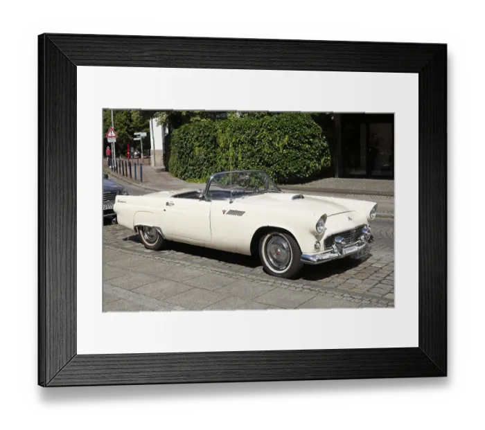 Framed Print : White American Vintage Ford Thunderbird Convertible Standing on the Road Framed Print : White American Vintage Ford Thunderbird Convertible Standing on the Road