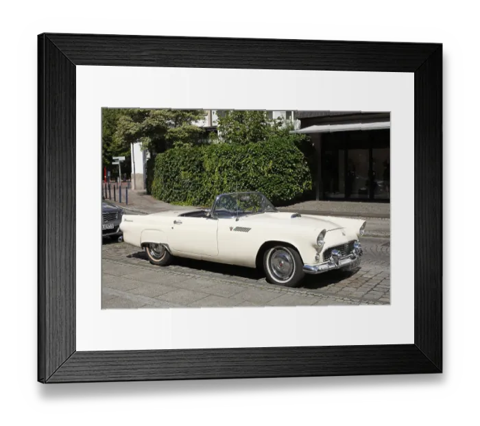 Framed Print : White American Vintage Ford Thunderbird Convertible Standing on the Road Framed Print : White American Vintage Ford Thunderbird Convertible Standing on the Road