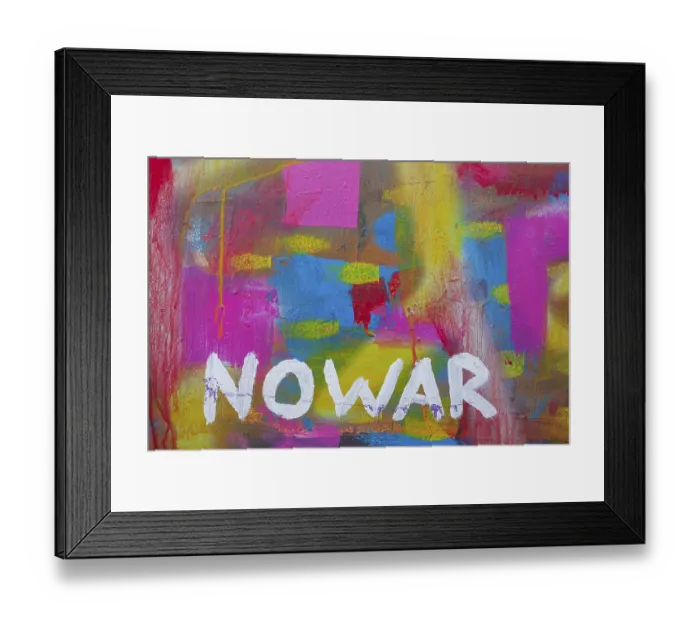 Framed Print : Lettering No War, kein Krieg, colourfully painted vintage car Framed Print : Lettering No War, kein Krieg, colourfully painted vintage car