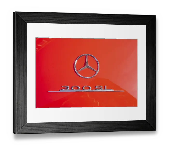 Framed Print : Mercedes star on a Mercedes 300SL classic car at a classic car meeting