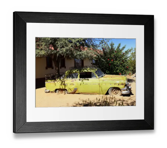 Framed Print : Classic Car Wreck in the Garden of the Canyon Roadhouse at Seeheim Framed Print : Classic Car Wreck in the Garden of the Canyon Roadhouse at Seeheim