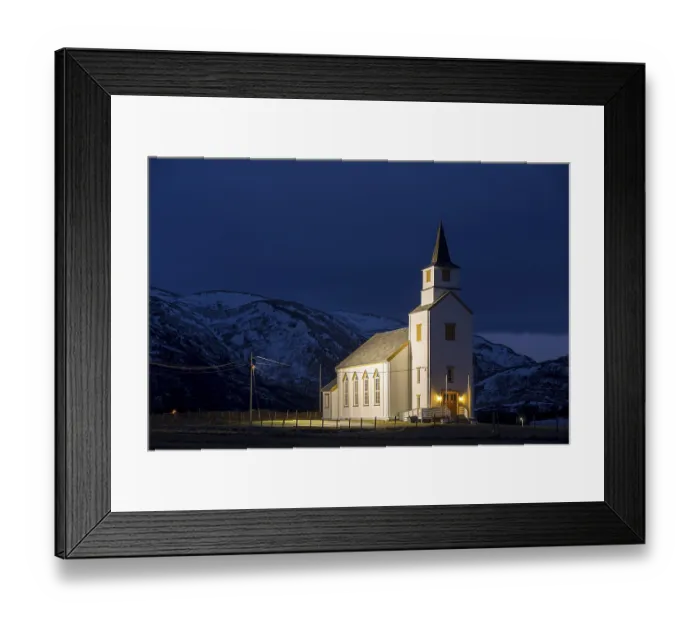 Framed Print : Illuminated church during blue hour Framed Print : Illuminated church during blue hour